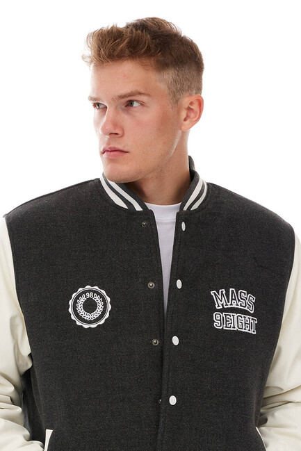 Mass Denim Athletic Baseball Jacket dark heather grey