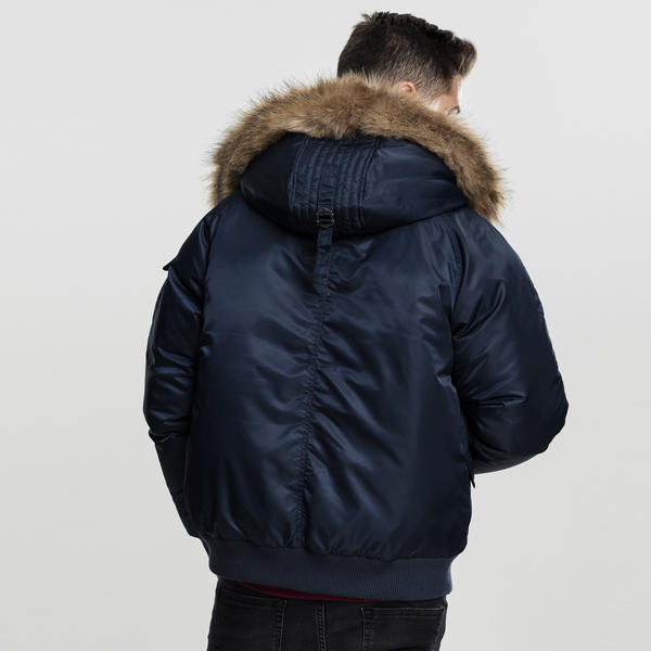 Urban Classics Hooded Heavy Fake Fur Bomber Jacket navy