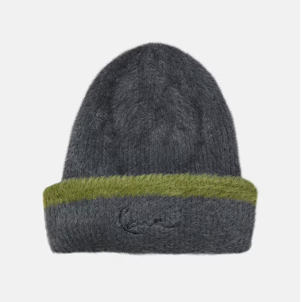 Zimní čepice karl kani Signature Fluffy Beanie black/olive